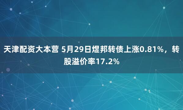 天津配资大本营 5月29日煜邦转债上涨0.81%，转股溢价率17.2%